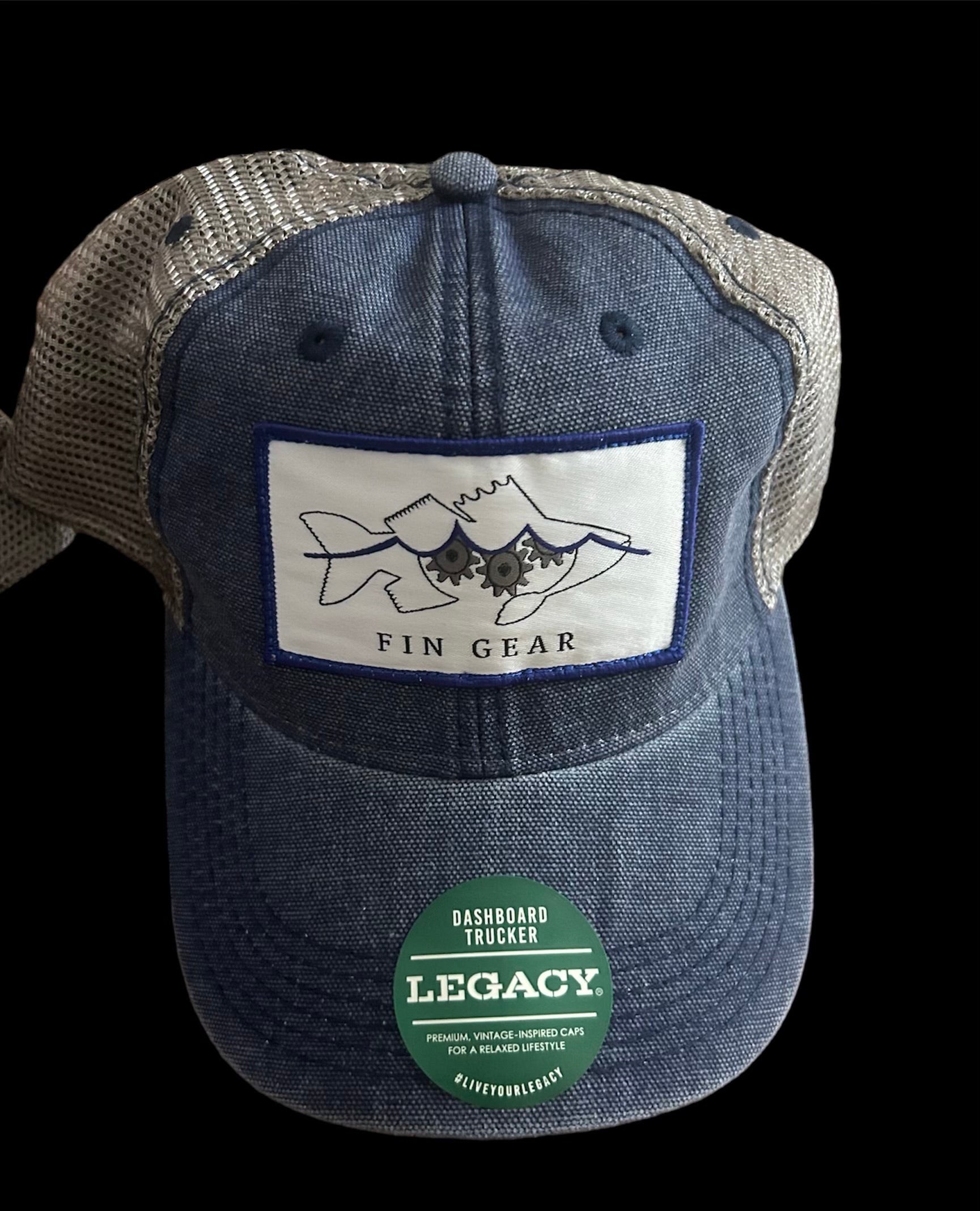FIN GEAR Legacy Trucker PATCH Hat- Navy/ Grey